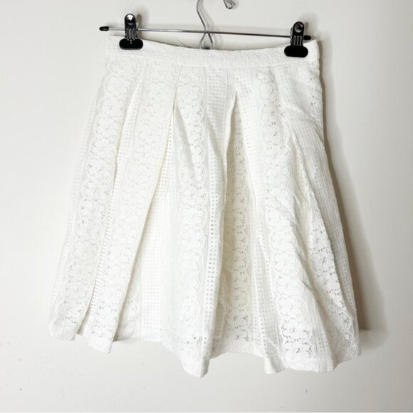 FOREVER 21 Boho Chic Mini Skirt Lace Crochet A-line Pleated White Women's Small - Picture 9 of 13